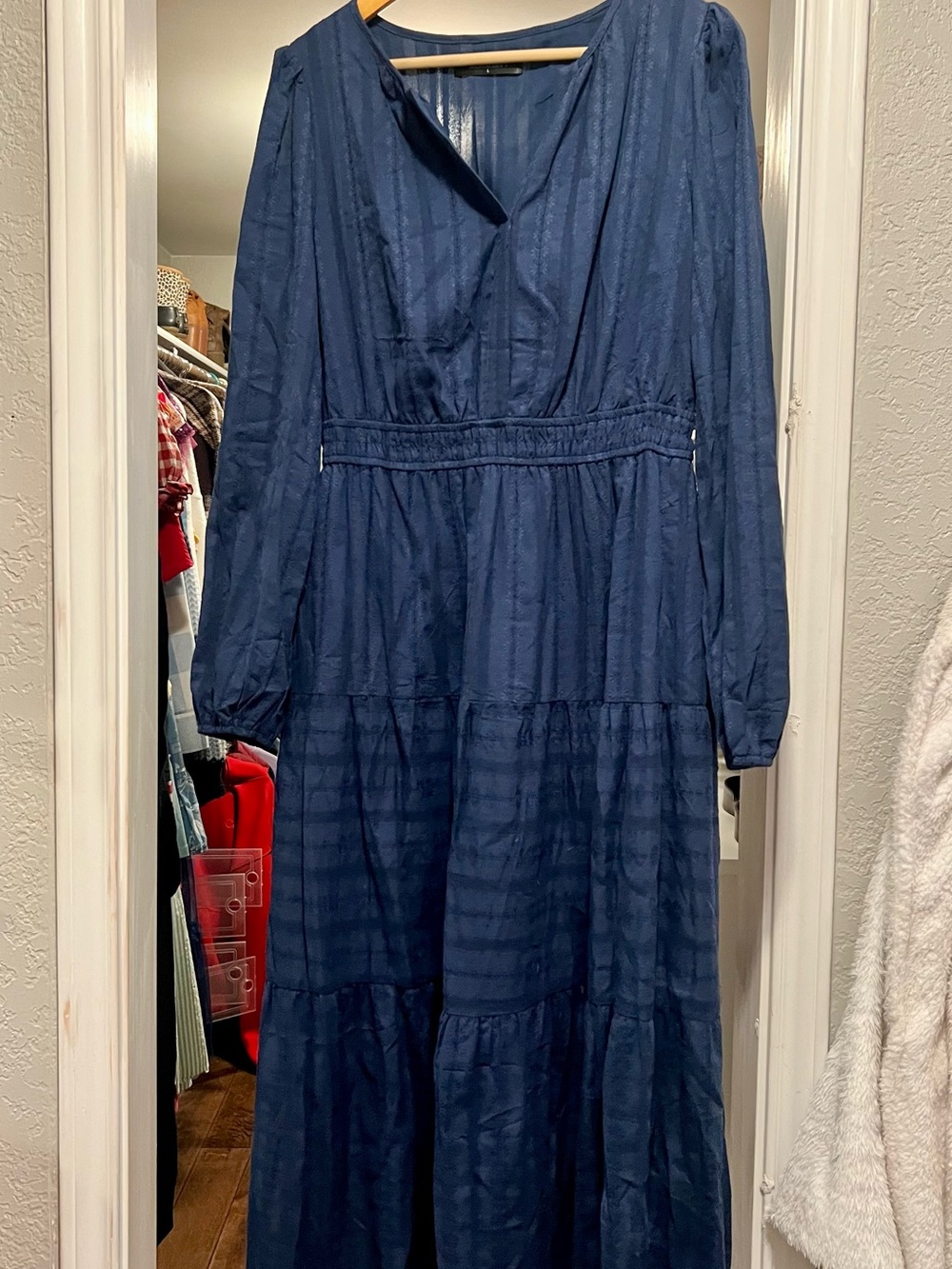 Amazon Navy Long Sleeve Tiered Maxi Dress